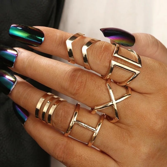 Boutique Jewelry - !NEW 5 pc V-Shape Geometric Joint Midi Knuckle Ring Set